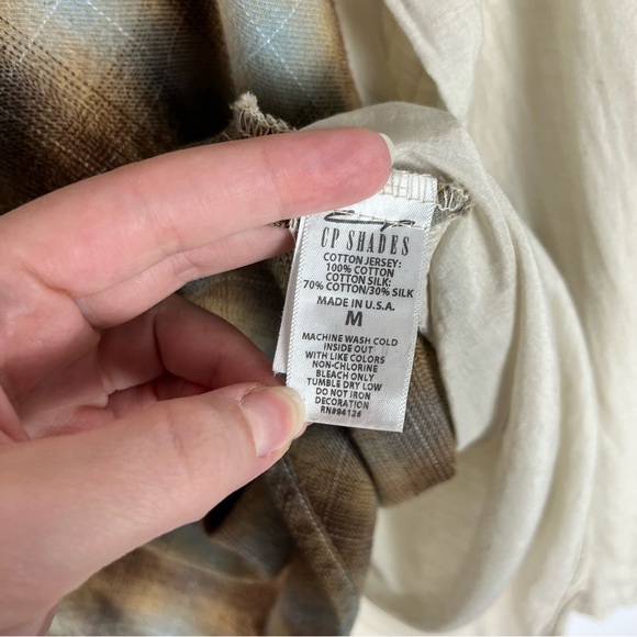 CP Shades Jaci Silk Cotton Blend Brown Plaid Print Long Sleeve Longline Tunic M - Picture 5 of 6